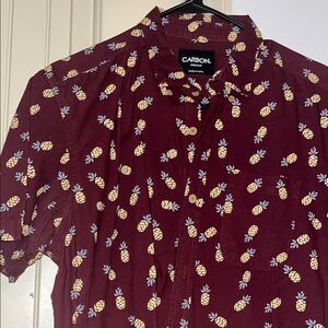 Carbon Red Casual Button Down Shirt with Pineapple Print